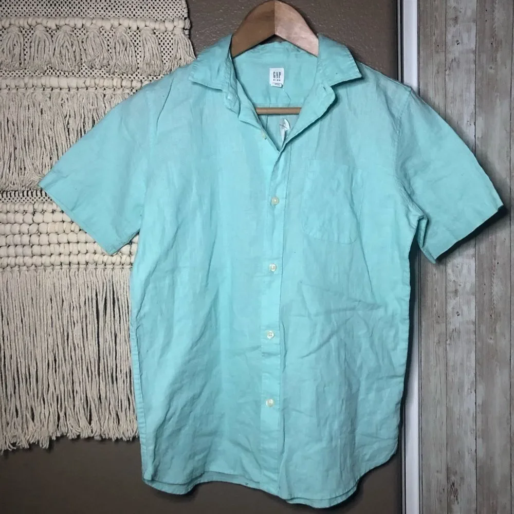 GAP Boys Teal Button-up Short Sleeve Shirt (14/16)